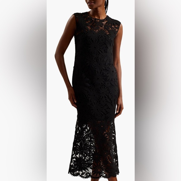 TED BAKER COHRA SLEEVELESS MIDI DRESS IN BLACK - Picture 1 of 3